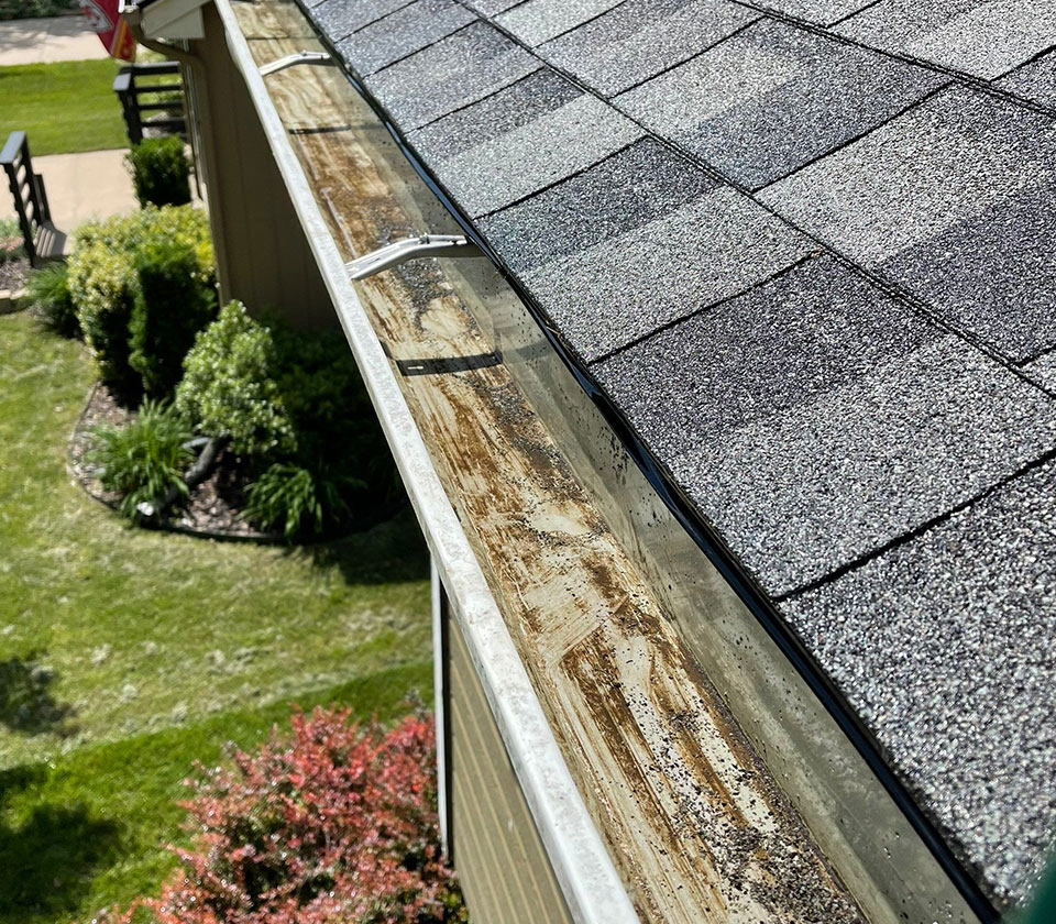 Gutter after being cleaned by Royal Blue Power Washing in Kansas City, MO