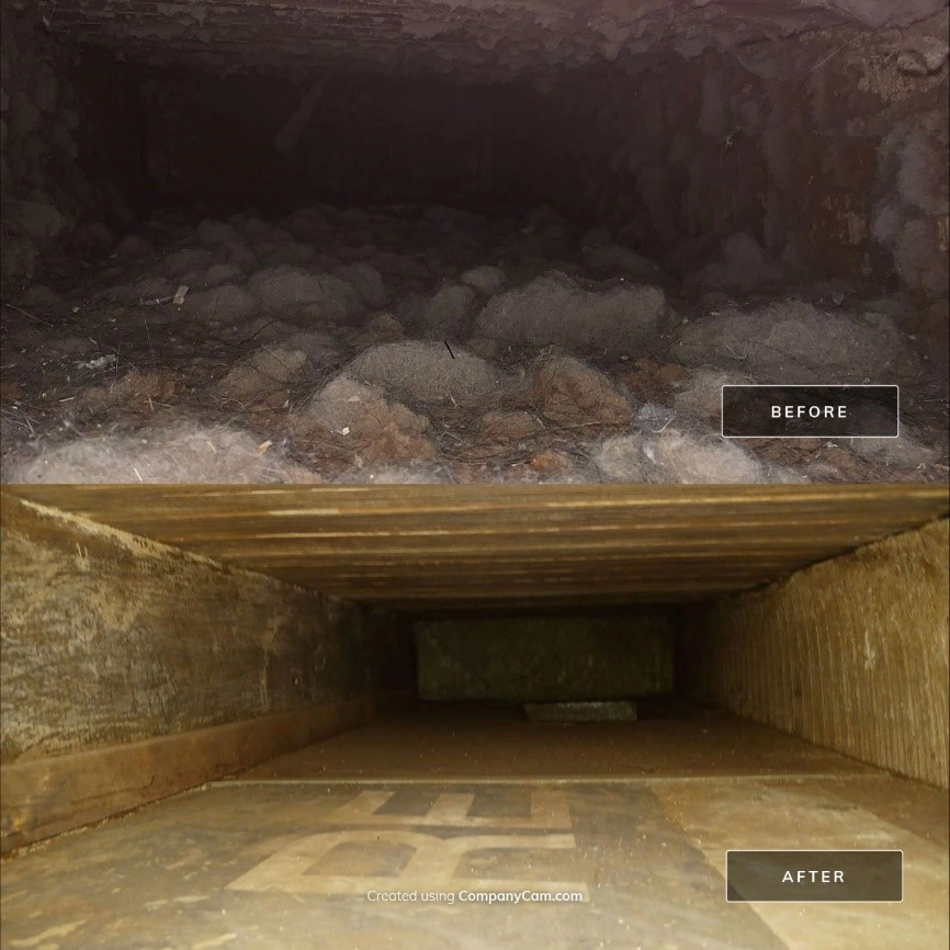 before & after shots of air ducts after cleaning service in kansas city, mo